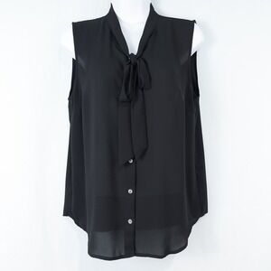 J Crew Sleeveless Drapey Tie Neck Chiffon‎ Top Small Black Sheer Office Preppy
